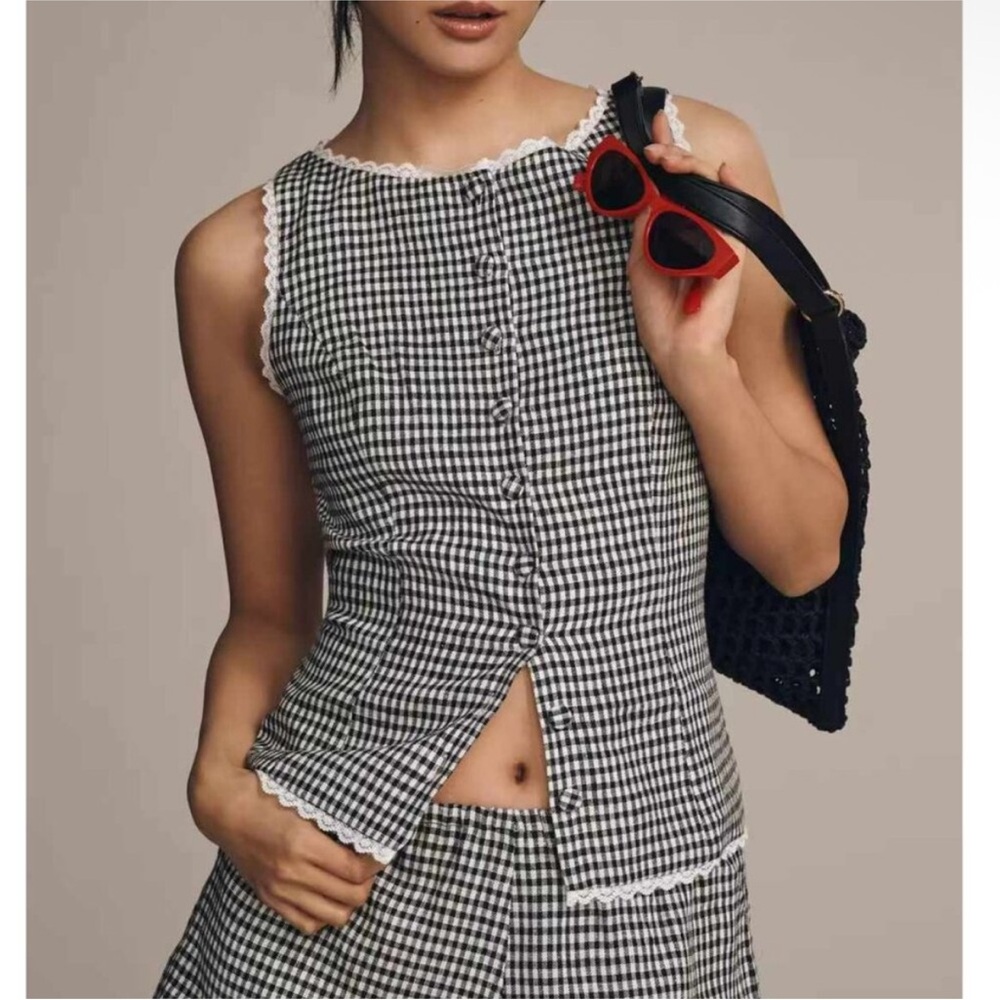 NWT Reformation Amela Linen Top Gingham Sz 2